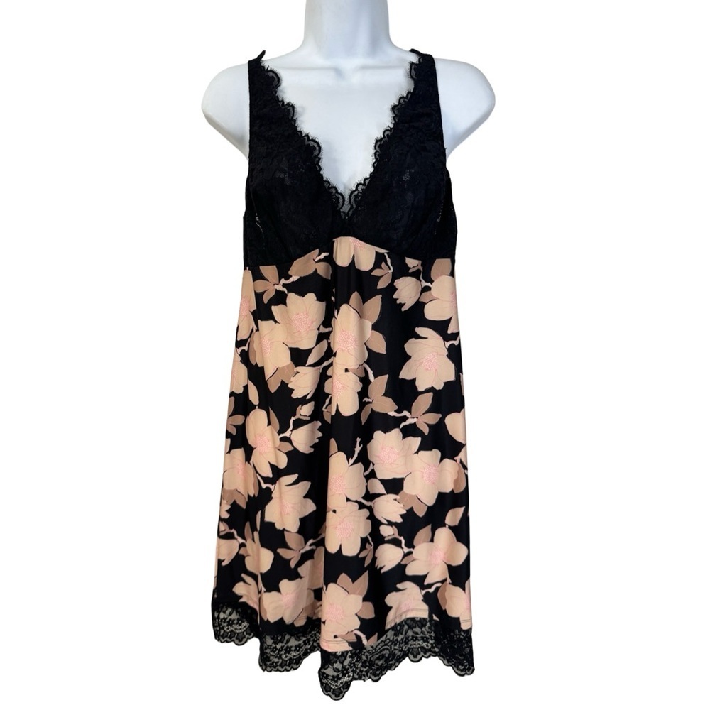 Twinset Floral Lace Slip Dress Size XL Black Pink Coquette Romantic Designer